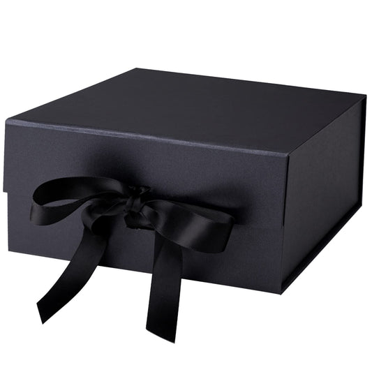 8" x 8" x 4" Collapsible Gift Box w/ Satin Ribbon & Magnetic | Black