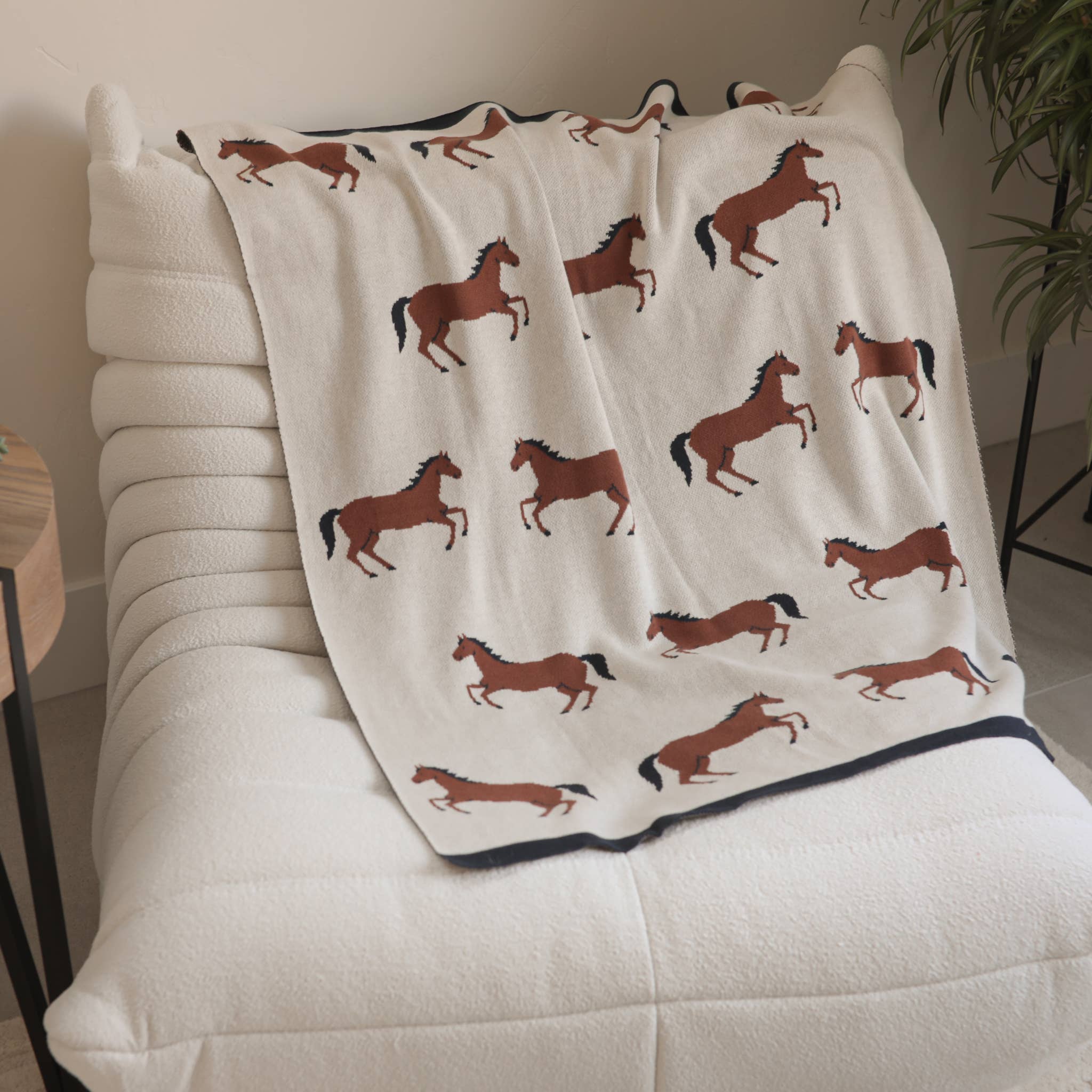 Horse - Organic Cotton Jacquard Sweater Knit Baby Blanket -  by Carlyle Avenue