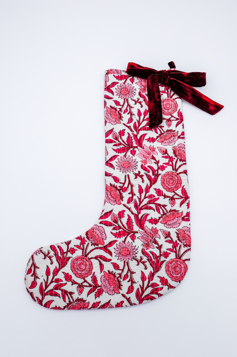 Red Blockprint Holiday Stocking -  by Carlyle Avenue