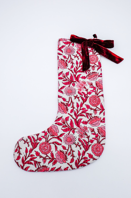 Red Blockprint Holiday Stocking -  by Carlyle Avenue