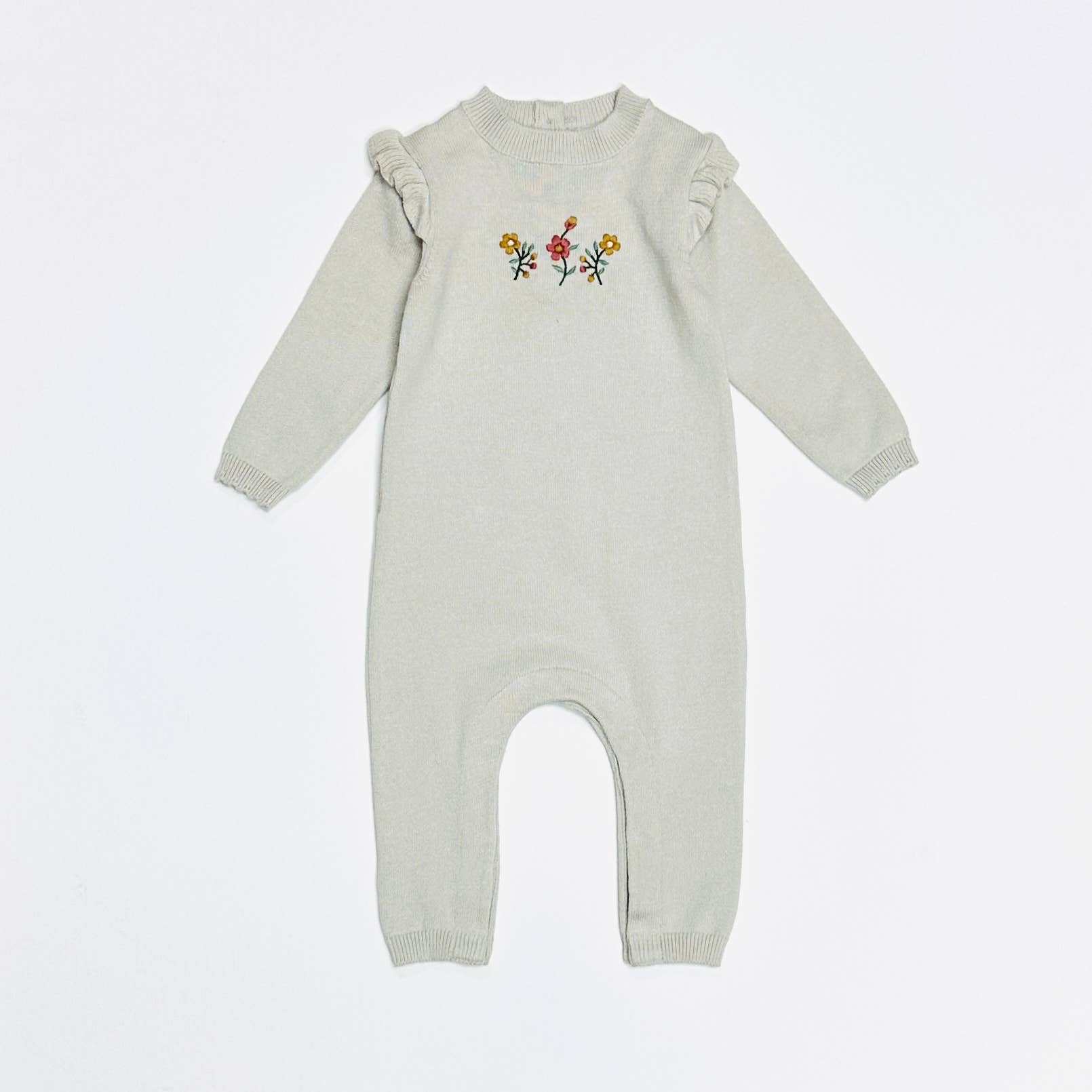Floral Embroidered Ruffle Baby Sweater Jumpsuit (Organic) -  by Carlyle Avenue