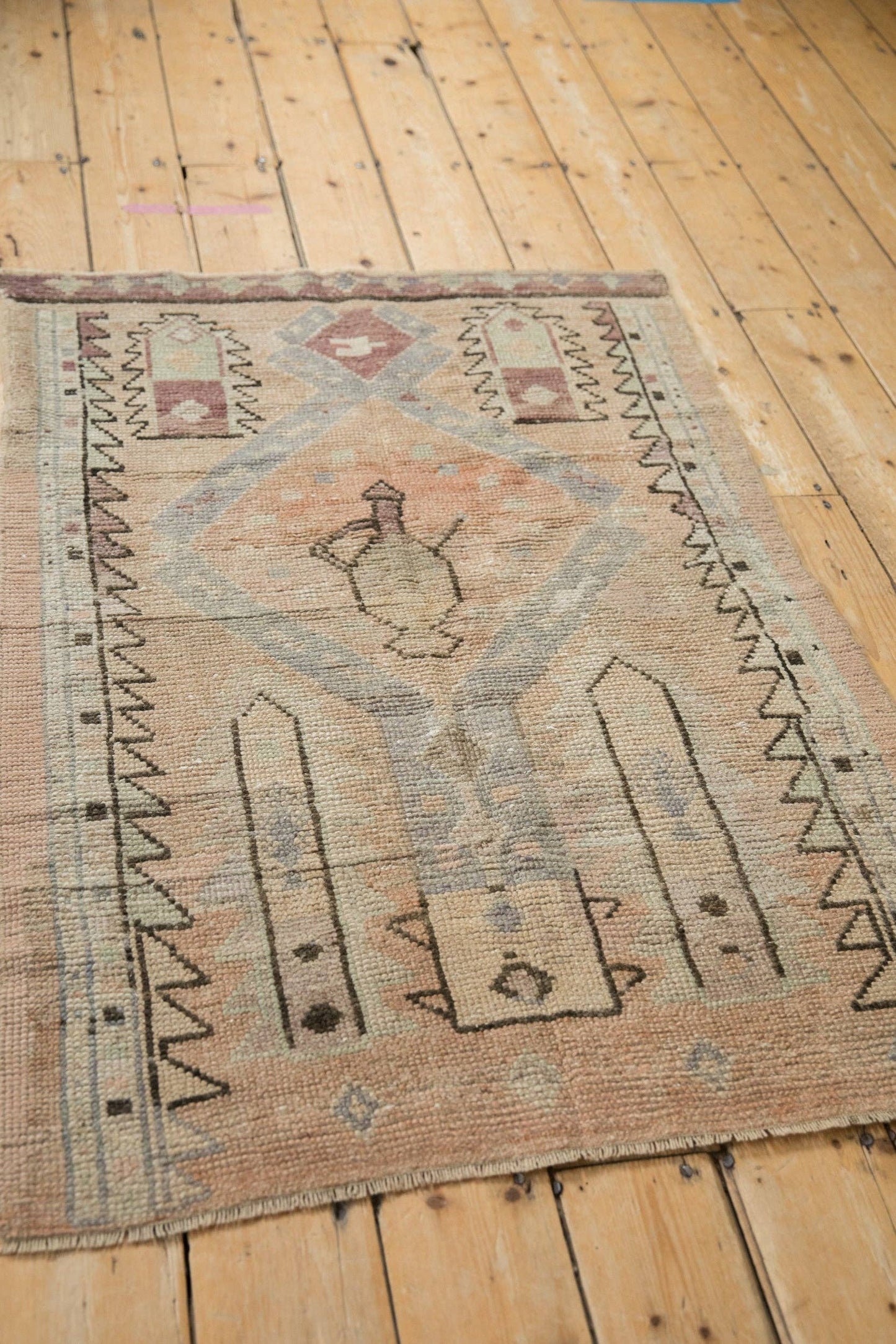 Vintage Distressed Oushak Rug w/Design Motif