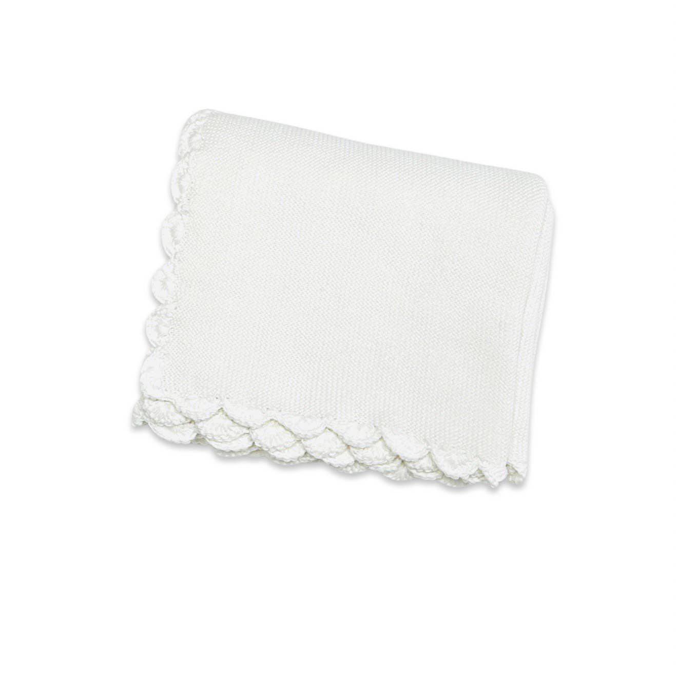 Scallop Edge Classic Knit Baby Blanket + Bunny Rattle SET -  by Carlyle Avenue