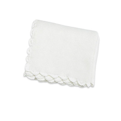 Scallop Edge Classic Knit Baby Blanket + Bunny Rattle SET -  by Carlyle Avenue