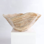 Mexican Onyx/Calcite Bowl 16" showcasing its unique, warm bands of amber and honey tones, hand-carved and exquisite.
