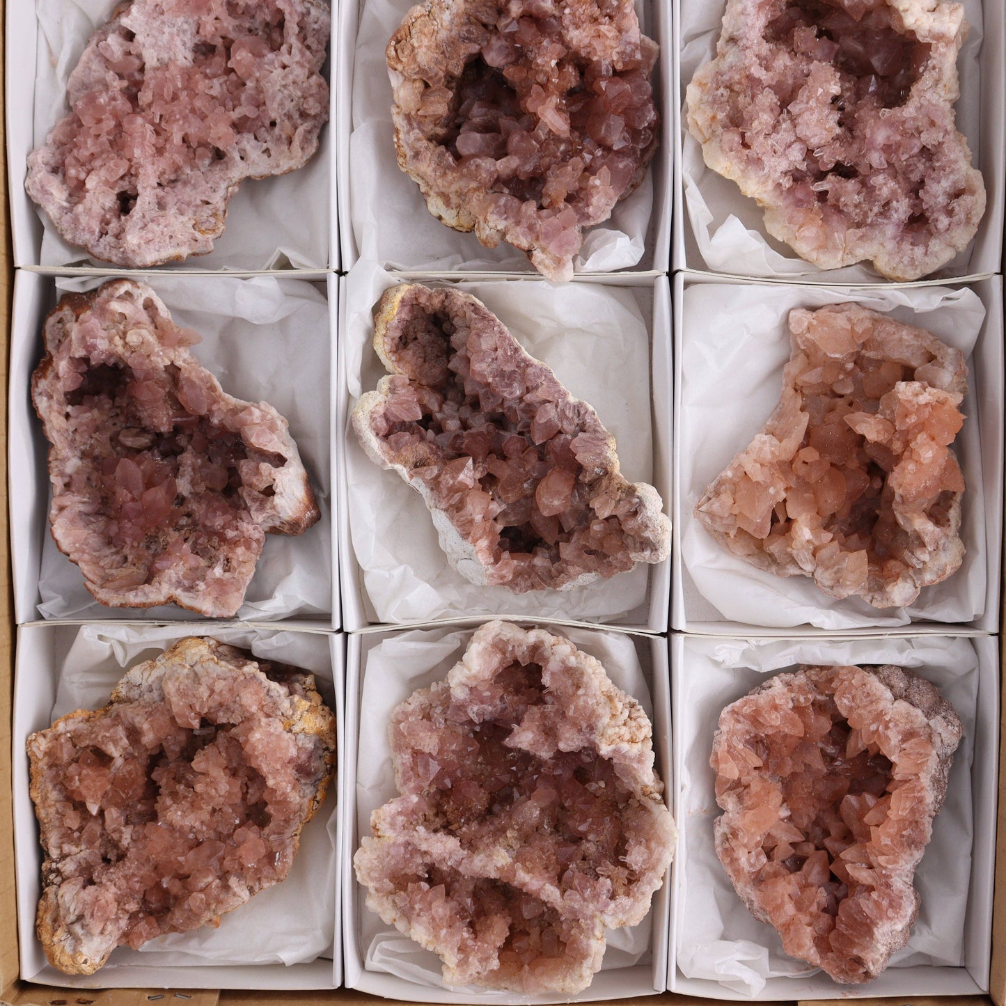Pink Amethyst Geodes Flat of 12