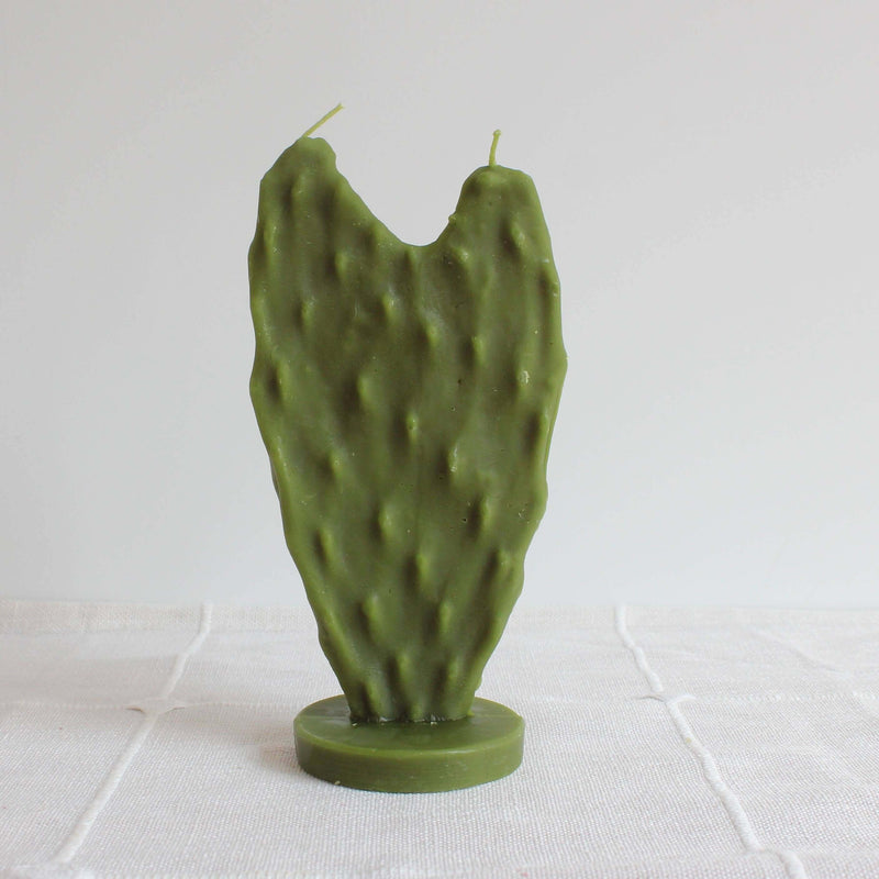 Nopal Cactus Beeswax Candle handcrafted from 100% pure beeswax, eco-friendly with a decorative base.