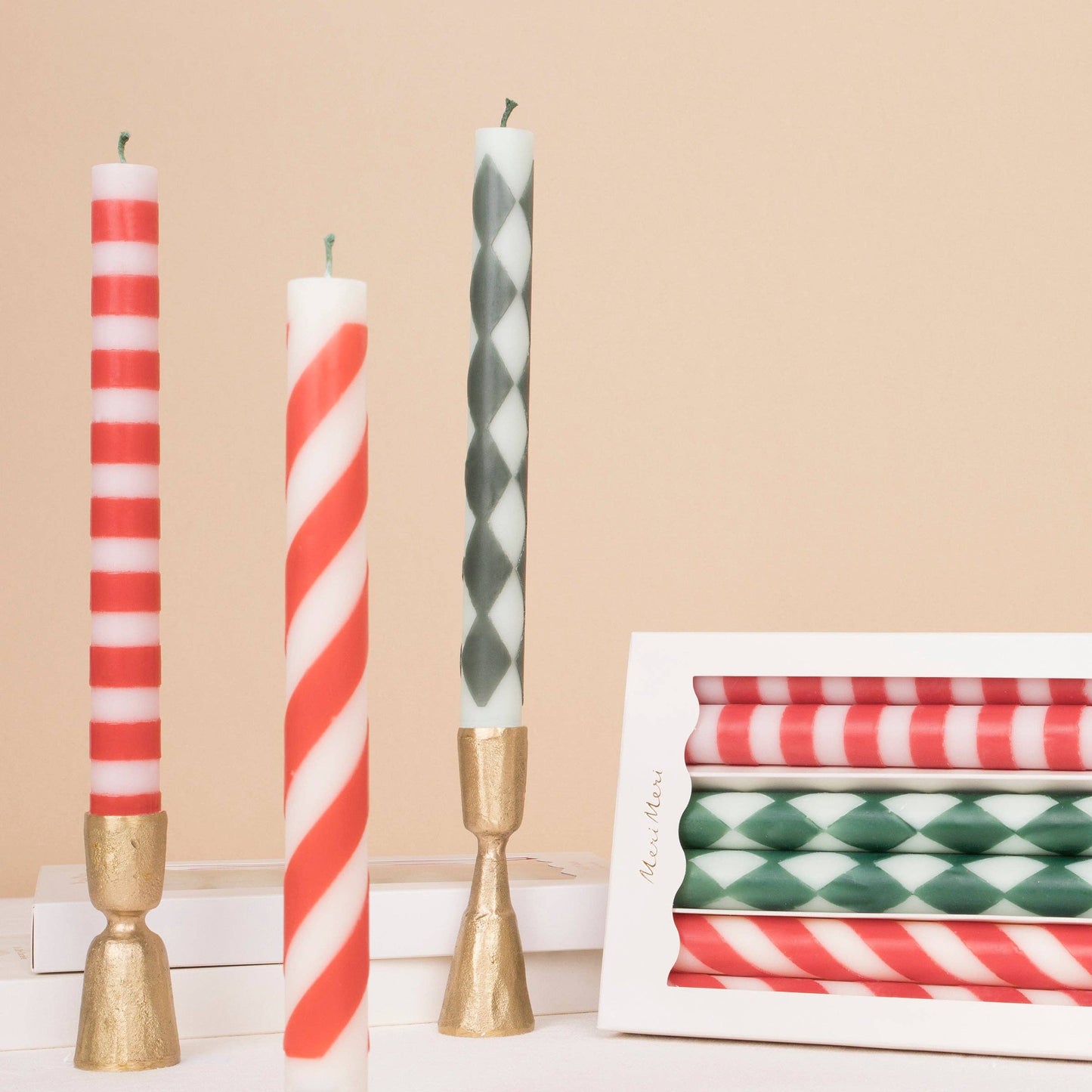 Festive Stripe Table Candles - Candles by Carlyle Avenue