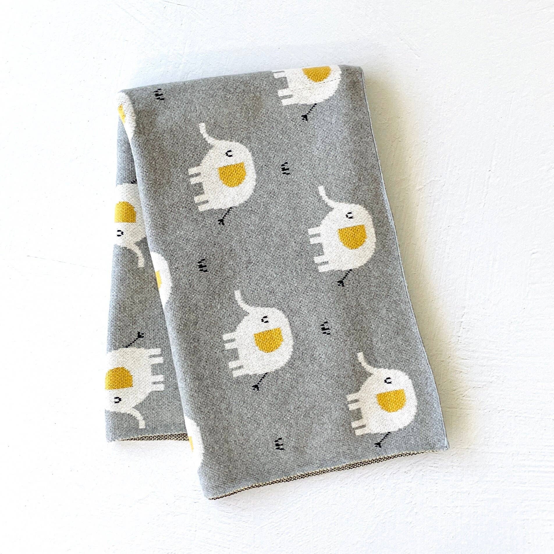 Elephant - Organic Cotton Jacquard Sweater Knit Baby Blanket - Baby Blanket by Carlyle Avenue