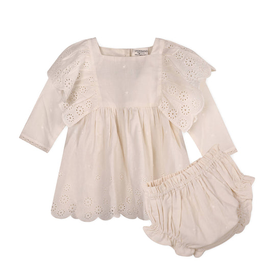 Schiffli Lace Collar Baby Girl Dress & Bloomer (Organic)