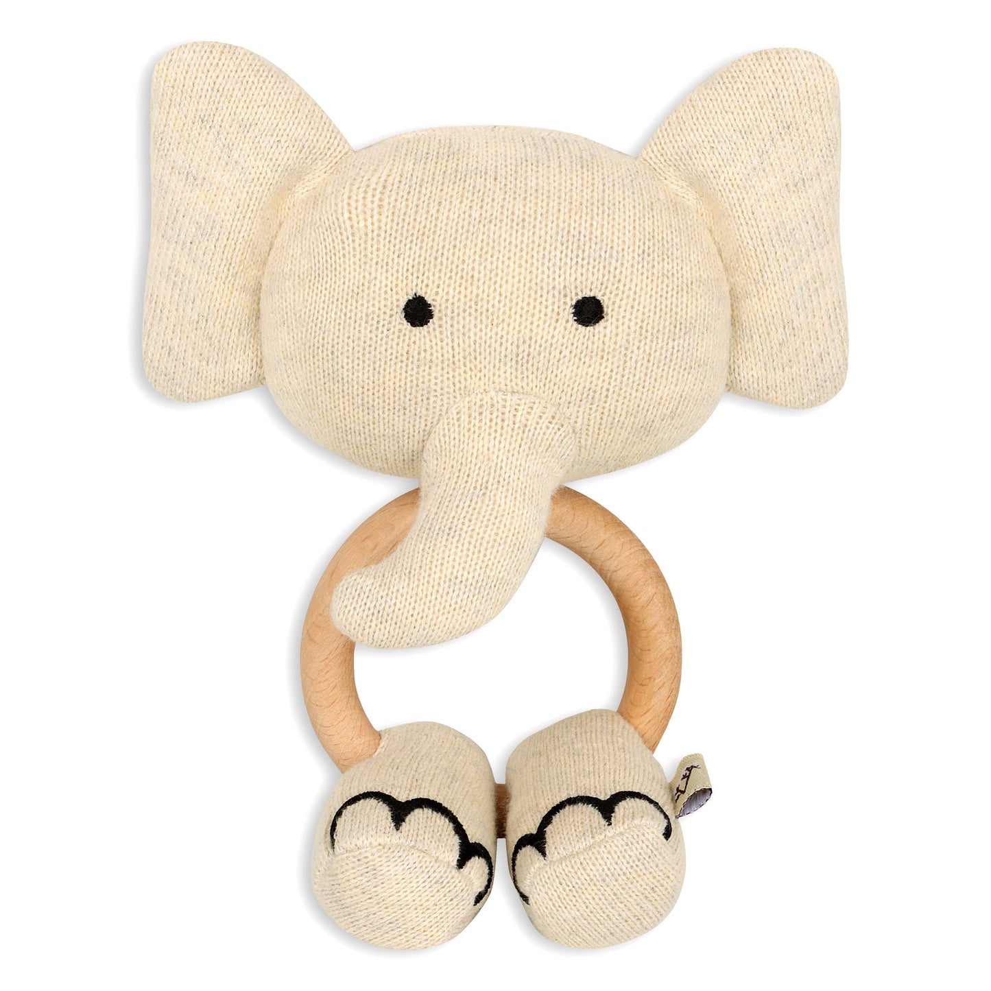 Scallop Edge Classic Knit Baby Blanket + Elephant Rattle SET