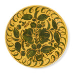 Amalfi Dinner Plate Mustard - 10.6" Diameter with intricate green floral patterns on a warm yellow background.