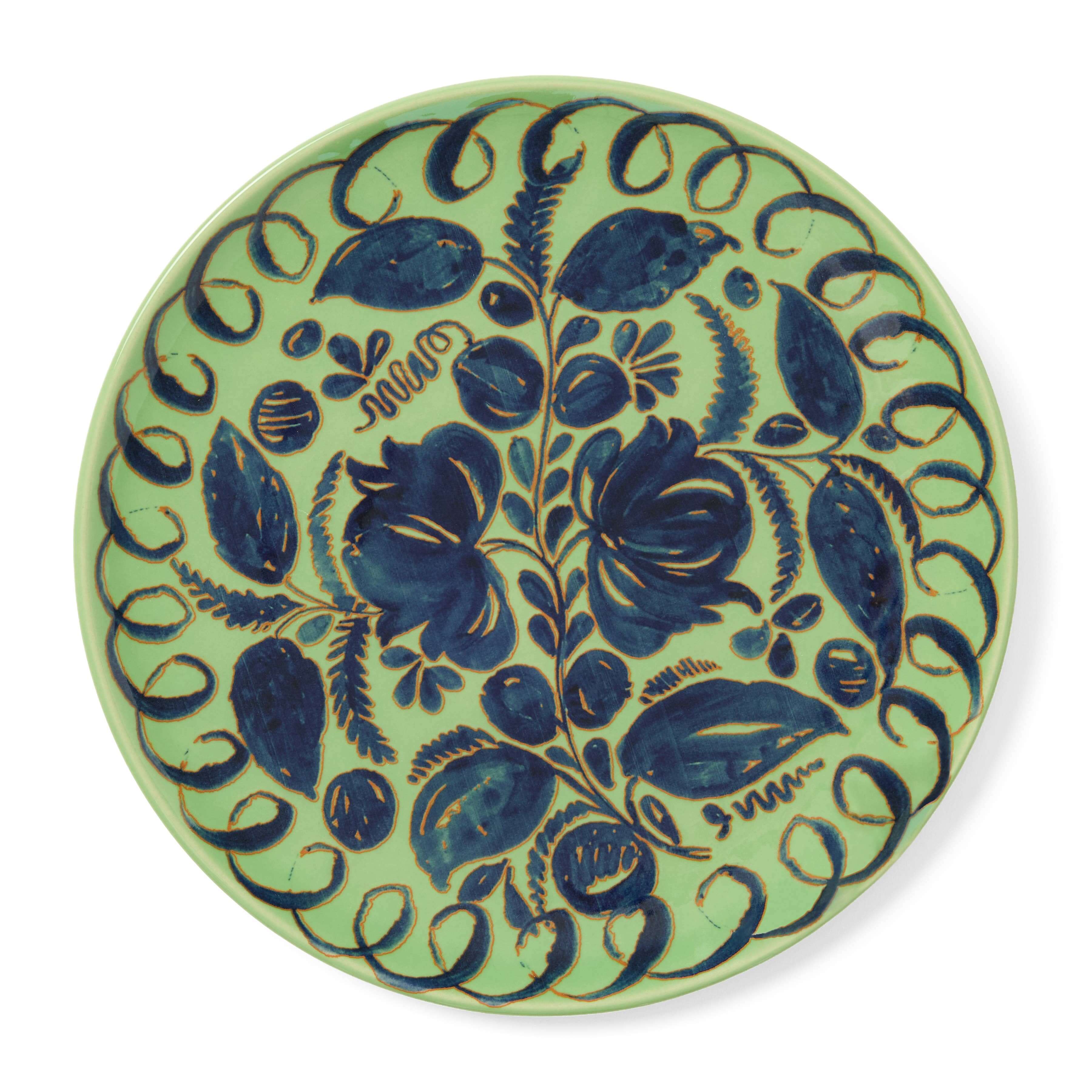 La Terrazza Ceramic Dinnerware green dinner plate featuring hand-painted floral design inspired by Amalfi Coast traditions.