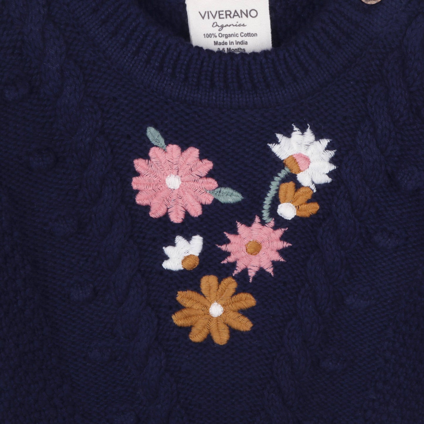 Floral Embroidered Chunky Baby Pullover Sweater (Organic)