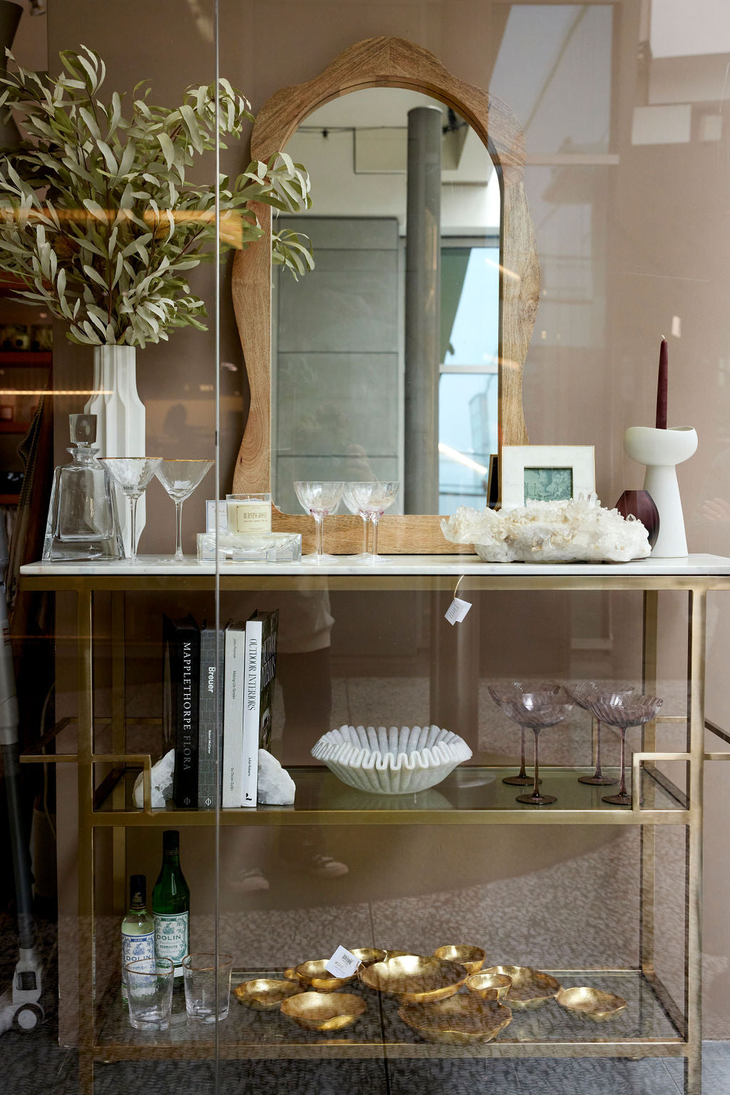 Gold Bar Cart with Marble Top | Porto Servo 3-Tier Rolling Bar