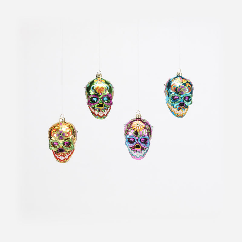Shiny Sugar Skull Ornament, Set of 4 Assorted