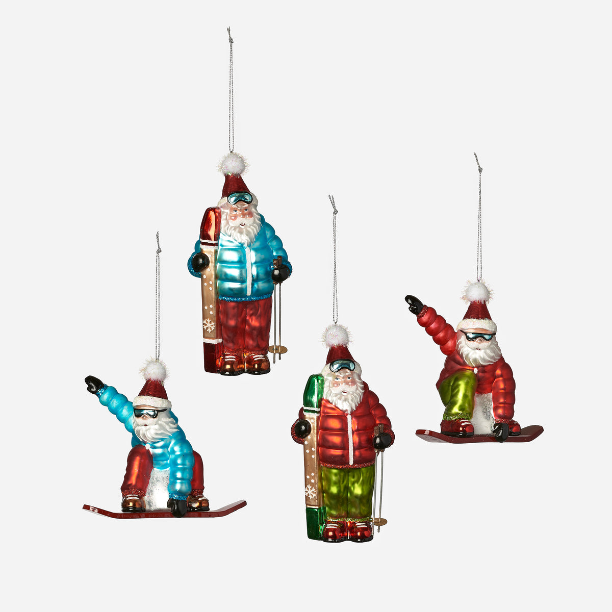 Santa Skier Ornament, Set of 4 Assorted