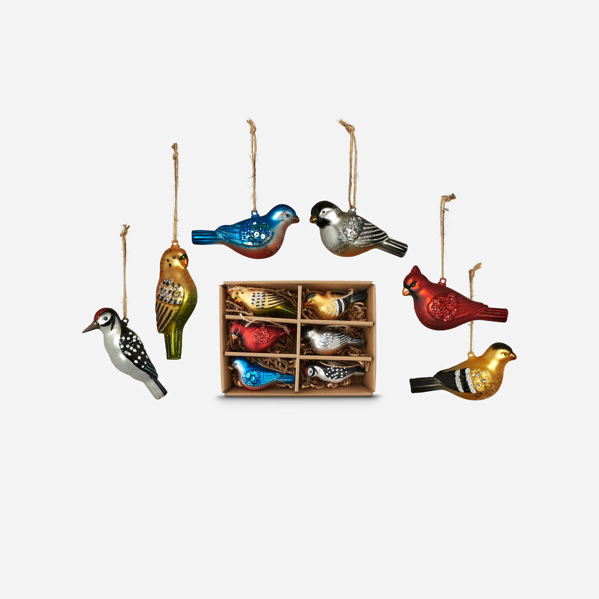Bird Ornament in Gift Box, Set of 6