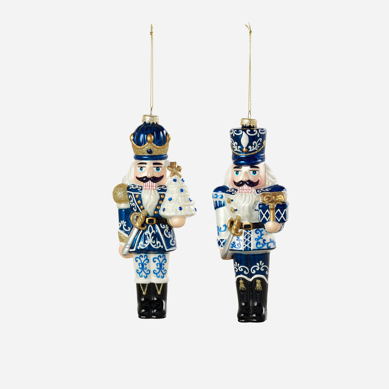 Blue and White Nutcracker Ornament, Set of 2 Assorted