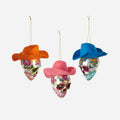 Sugar Skull with Cowboy Hat Ornament, Set of 3 Assorted