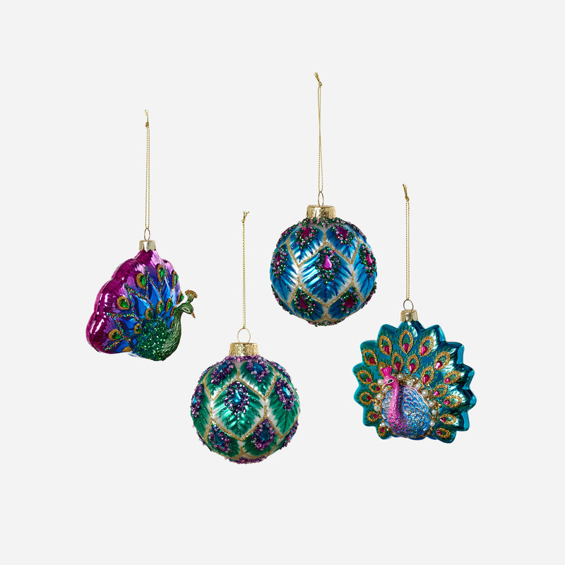 Peacock Ornament, Set of 4 Assorted