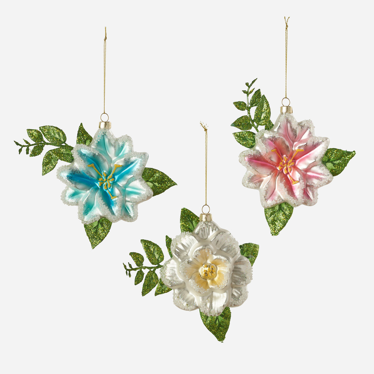 Flower Ornament, Set of 3 Assorted