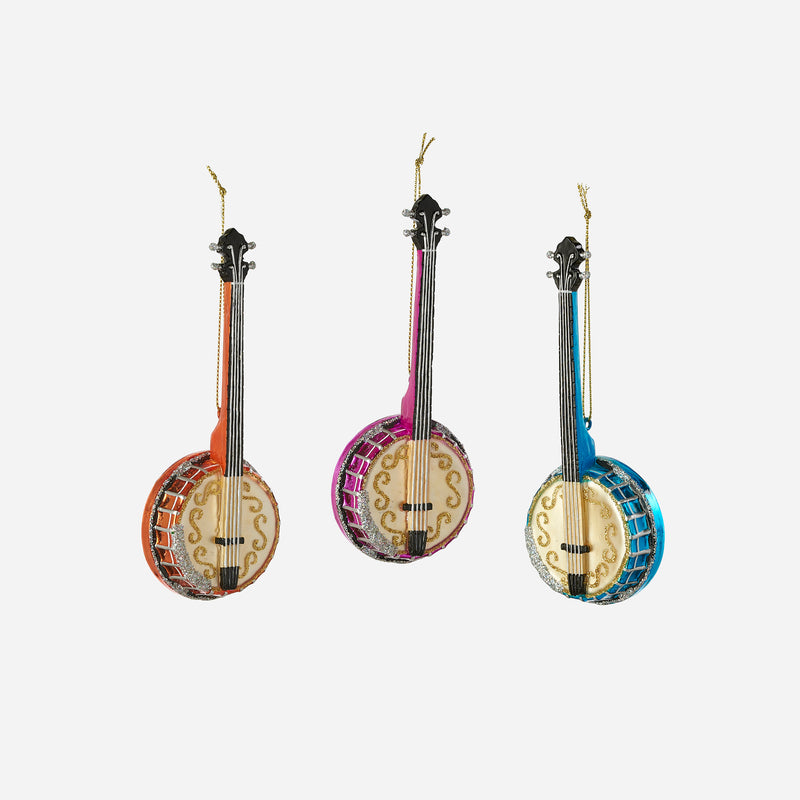 Banjo Ornament, Set of 3 Assorted