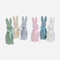 Flocked Button Nose Bunny - SINGLE set of six pastel colored bunnies with ribbons, perfect for spring decor and centerpieces.