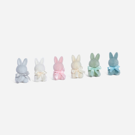 Flocked Sitting Bunny - Set of 6 Assorted