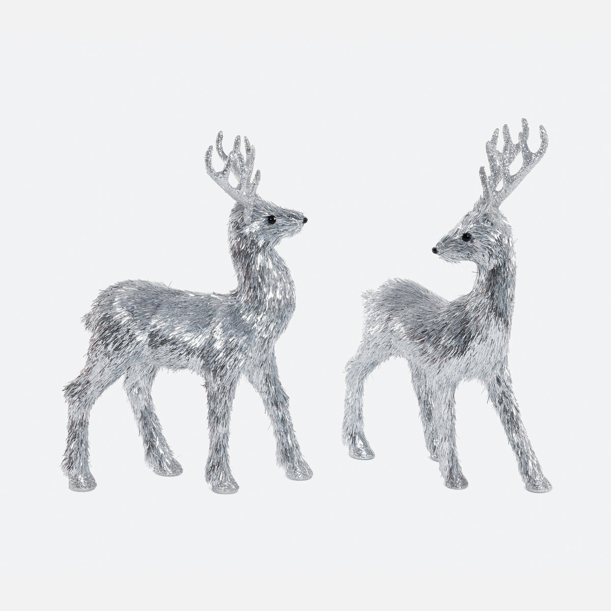 Festive Fiber Blend Standing Deer, Set of 2 Assorted - Silver