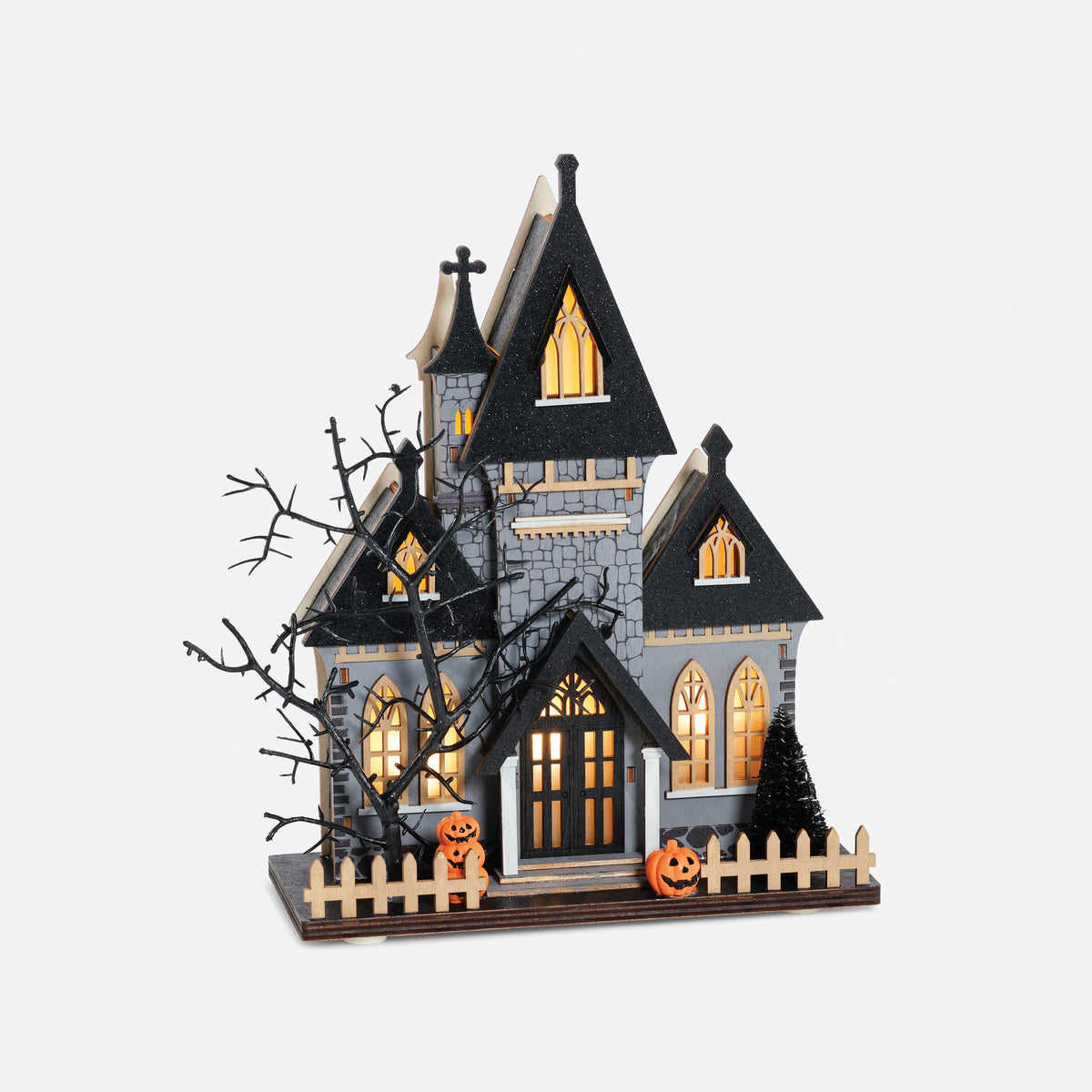 Lighted Halloween Wood House - Black
