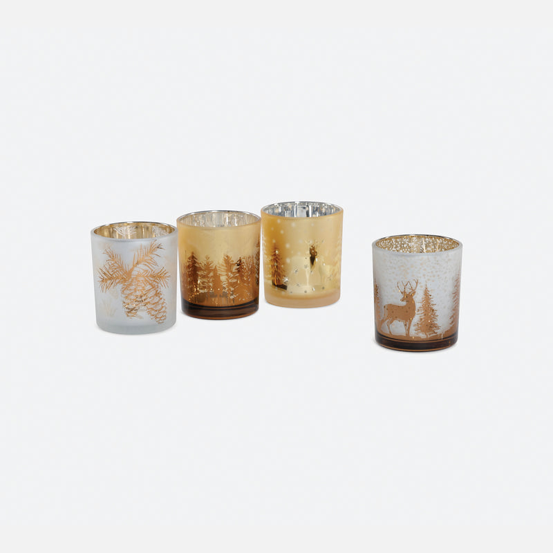 Woodland Glass Votive Holder, Set of 4 Assorted - Small