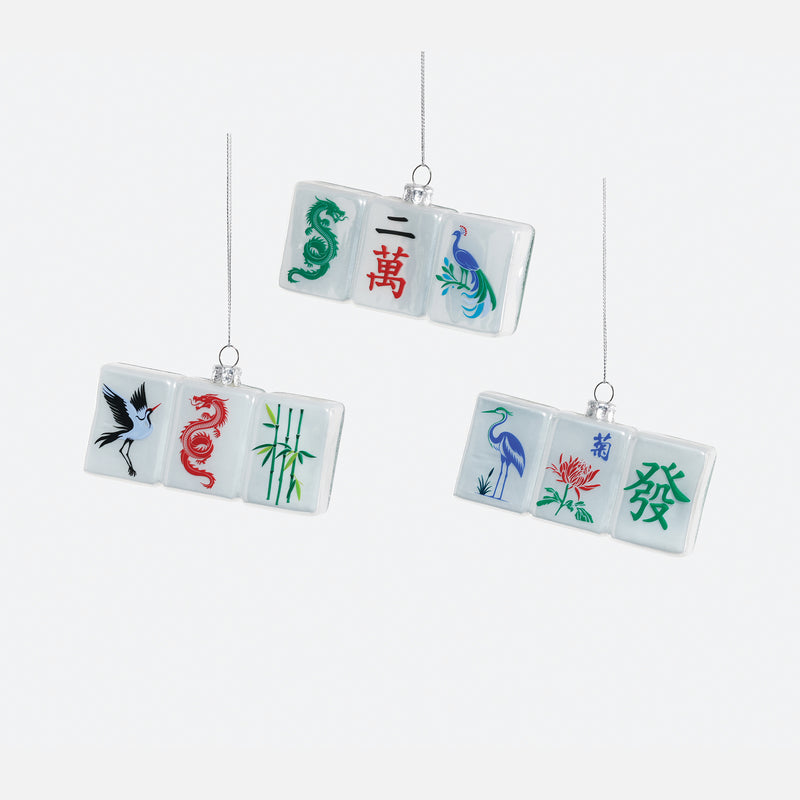 Mahjong Glass Ornament, Set of 3 Assorted