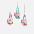 Pastel Santa on Ball Glass Ornament, Set of 3 Assorted