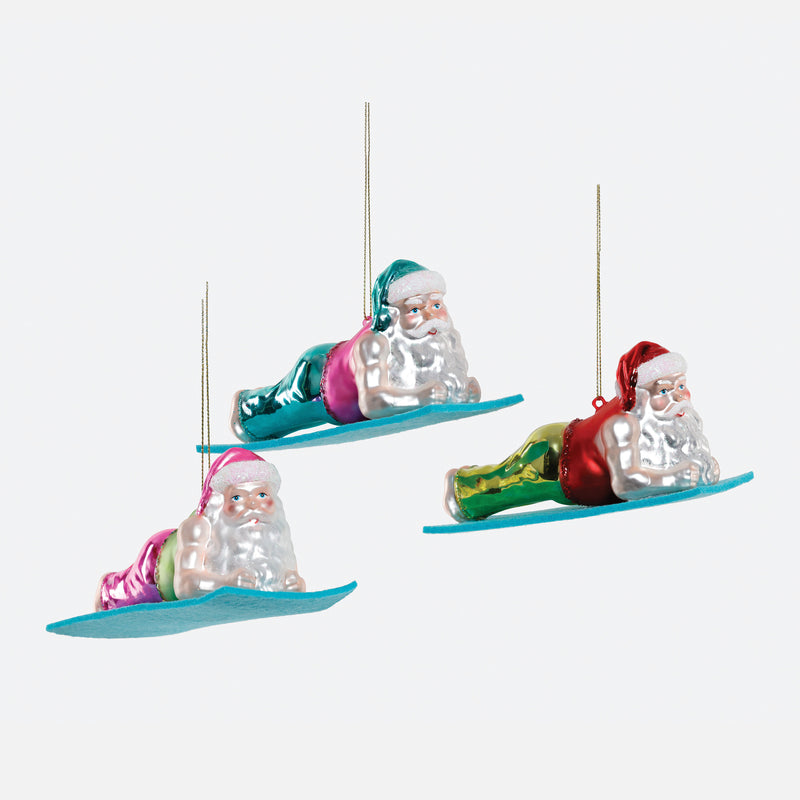Planking Santa Glass Ornament, Set of 3 Assorted