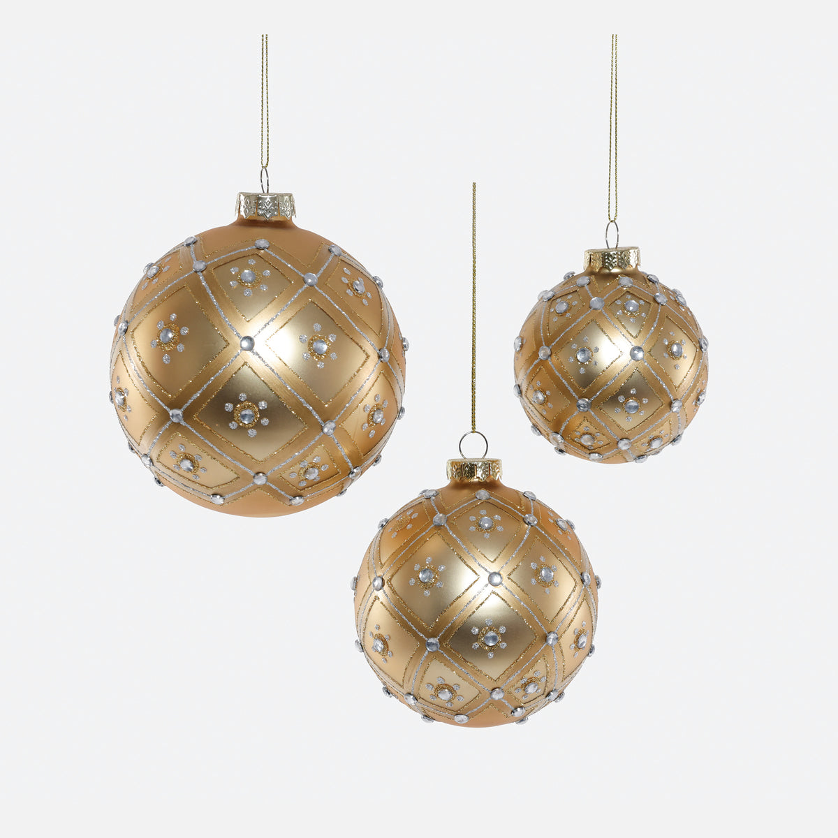Gold Jeweled Glass Ornament, Set of 3 Assorted