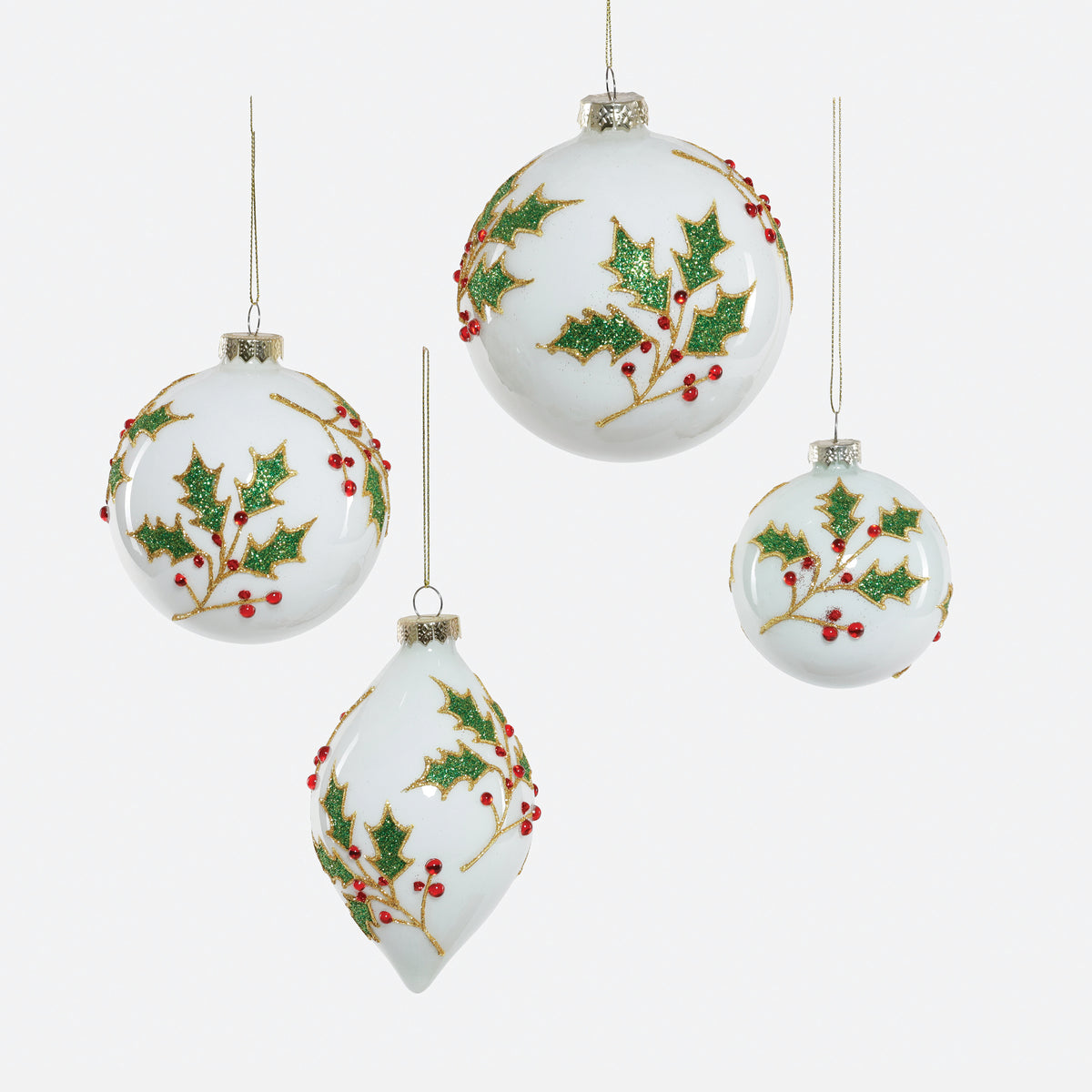 Holly Berry Glass Ornament, Set of 4 Assorted