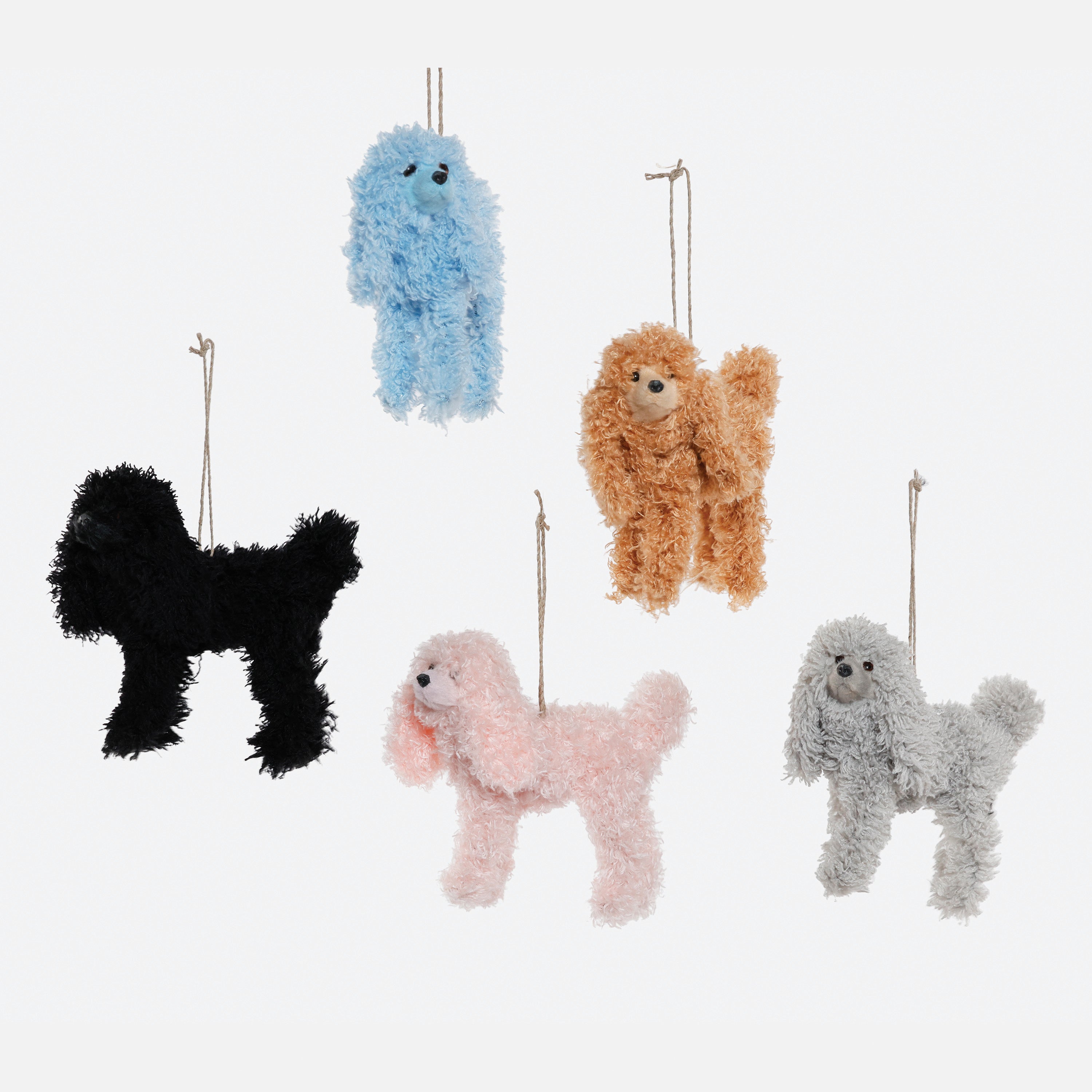 Fluffy Poodle Ornament, Set of 5 Assorted