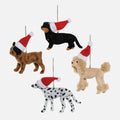 Dog with Santa Hat Ornament, Set of 4 Assorted