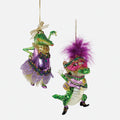 Mardi Gras Crocodile Glass Ornament, Set of 2 Assorted