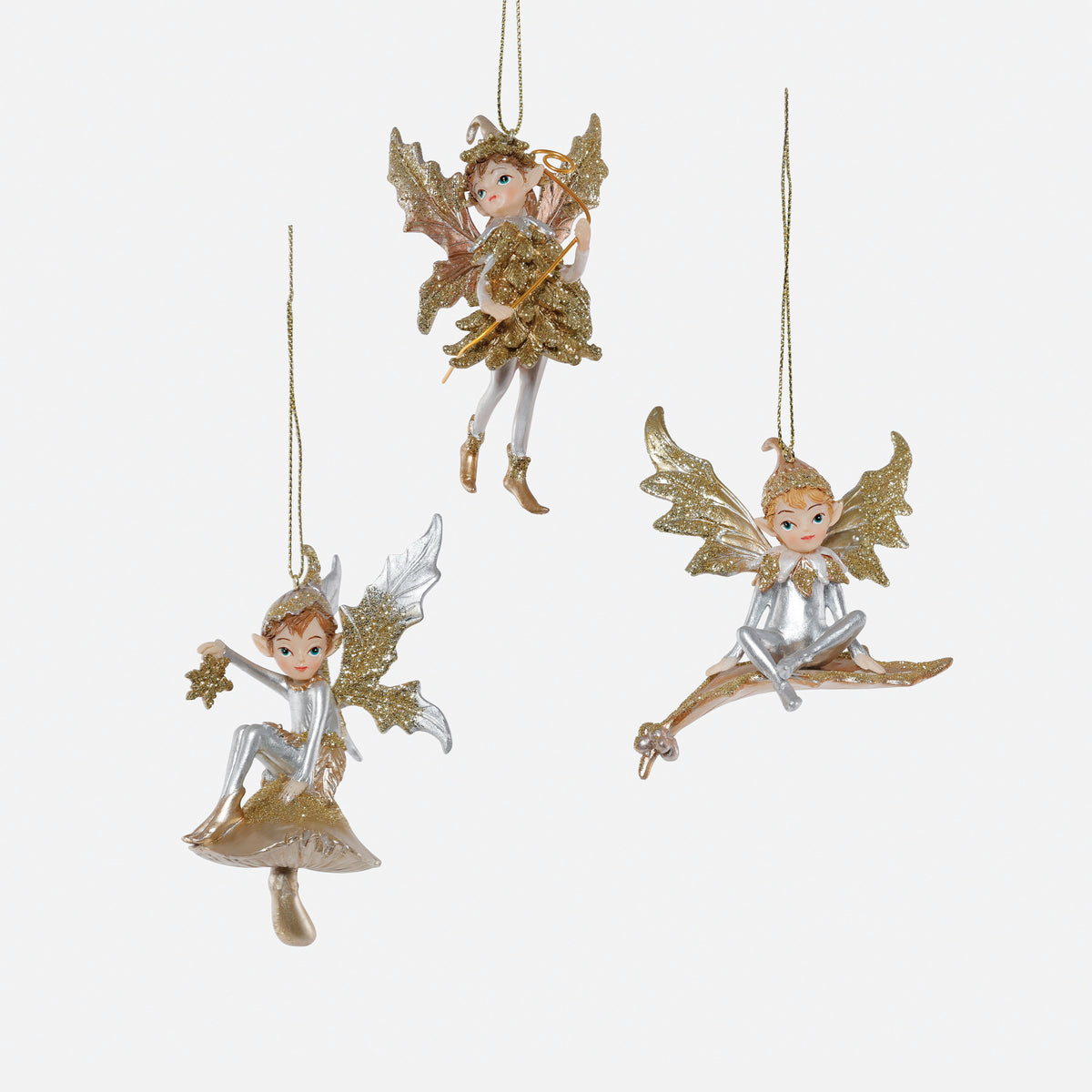 Pixie Glass/Resin Ornament, Set of 3 Assorted