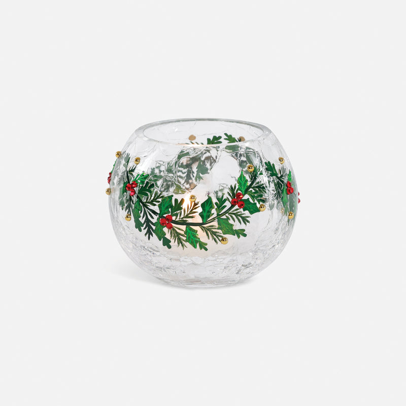 Holly Berry Glass Votive Holder