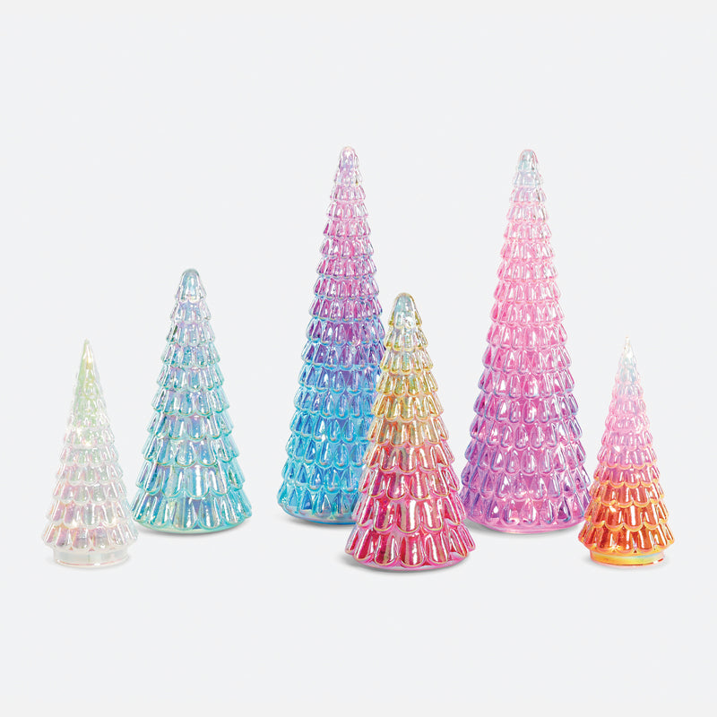 Ombre Lit Iridescent Glass Tree, Set of 6 Assorted