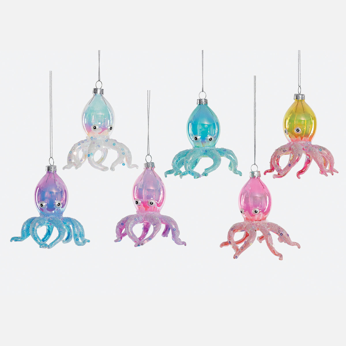Iridescent Octopus Glass Ornament, Set of 6 Assorted