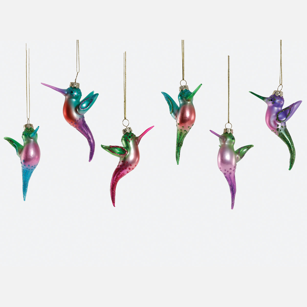 Hummingbird Glass Ornament, Set of 6 Assorted