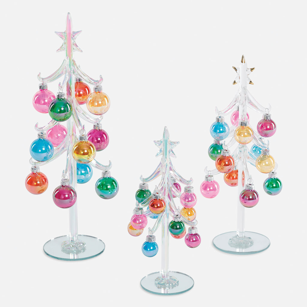 Glass Tree with Ornaments, Set of 3