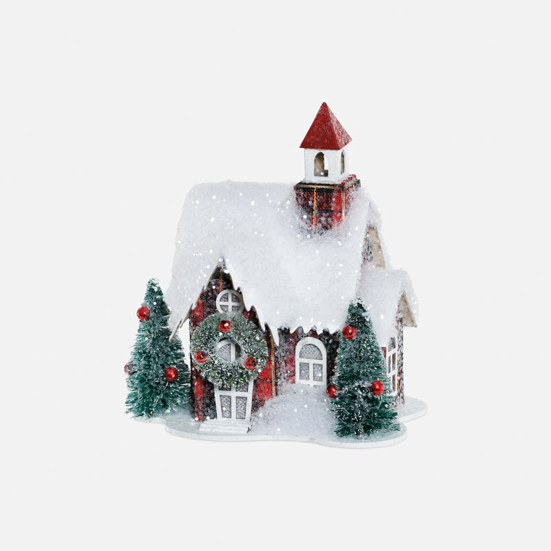 Snowy Woodland Church Paper Ornament