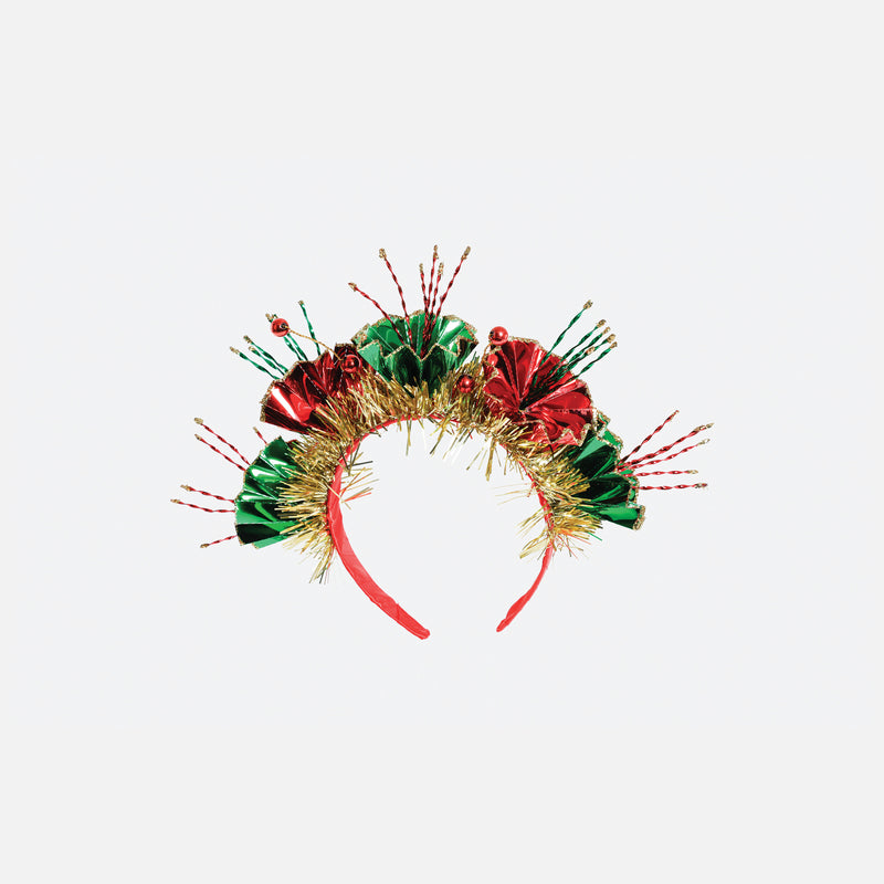 Floral Foil Paper Headband - Red, Green and Gold