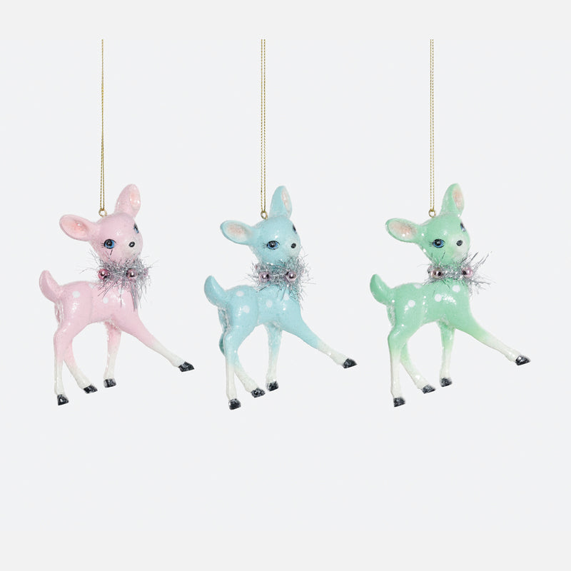 Vintage Deer with Wreath Resin Ornament, Set of 3 Assorted