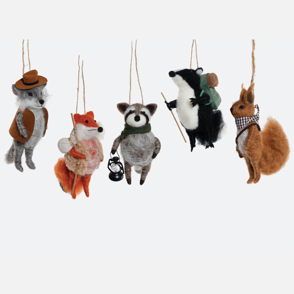 Forest Animal Wool Ornament, Set of 5 Assorted